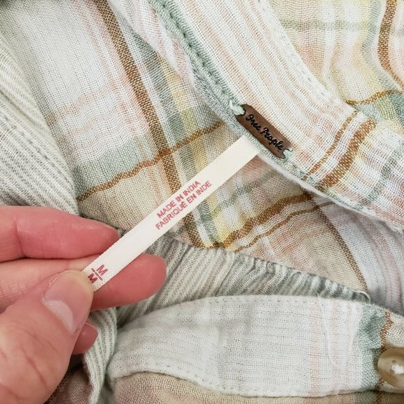 Free People Womens Ivory Nordic Day Button Up Tunic Top Size M Long Sleeve Boho - Picture 3 of 8